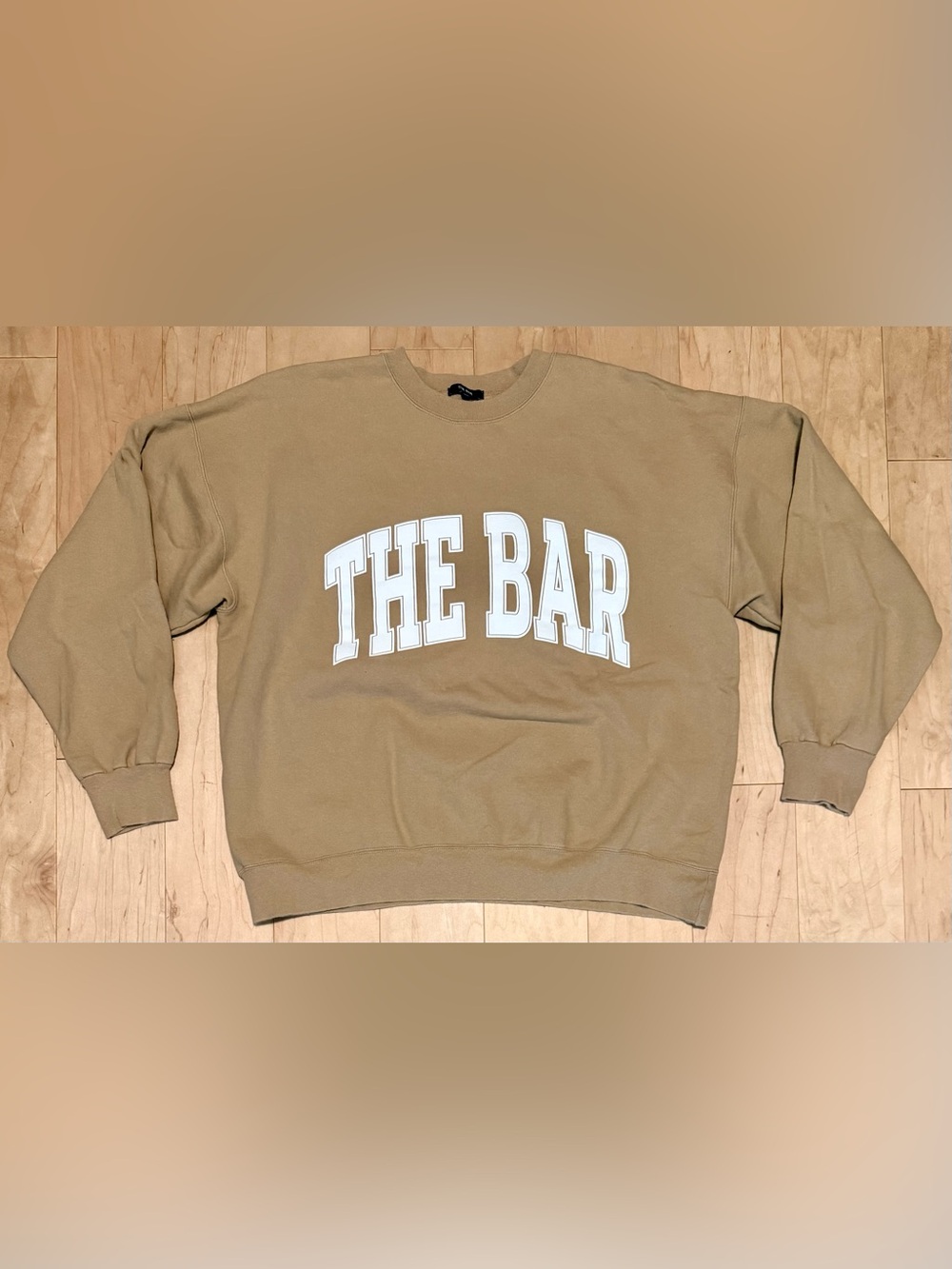 The Bar Varsity Crewneck Logo Sweatshirt Tan Beige Brown Oversized Women’s XL